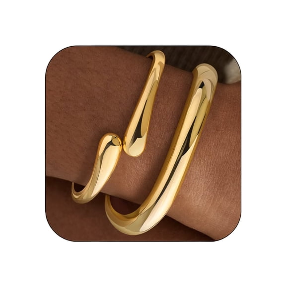 Gold Bangle Bracelets for Women Cuff Stackable Waterproof Non Tarnish Bracelet Stack Silver Plated 14k Chunky Bangles Jewelry Set for Woman1