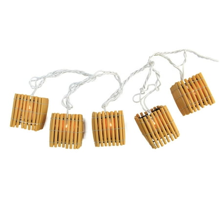 Summer Bamboo - Set of 10 Tiki Bamboo Lantern Summer Garden Patio Christmas Lights - White Wire