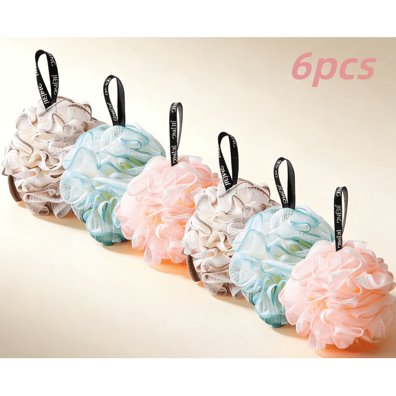 6 Pcs Bath Loofahs Set, Exfoliating Shower Sponge Pouf for Women, Non-Shedding Bath Sponge with Lace Design, Soft Body Scrubber for Skin Care