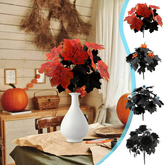 Decoración Otoñal para El Hogar: Ramas Artificiales de Hojas de Arce de Seda | Ideal para Halloween, Acción de Gracias y Otras Festividades | Diseño Realista | 1 Pieza | 30 Cm | Negro | Plástico | De