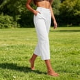 thumbnail image 6 of Stamzod Capri Pants for Women Plus Size Straight Leg Summer Capris with Pockets Casual Work Cropped Trousers White L, 6 of 8