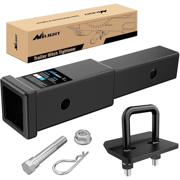 Nilight Trailer Hitch Extender 7 Inch Extension Length with Hitchs Tightener Anti Rattle Stabilizer for 2" Receiver with 5/8" Bolt Nut Clip 3,500 lbs GTW Matte Black