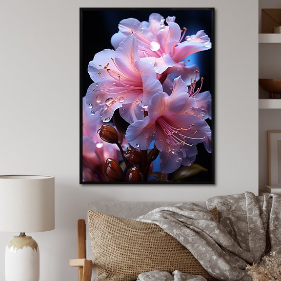 Designart "Translucent Floral Delight" Rhododendron Floater Framed Wall Art Living Room