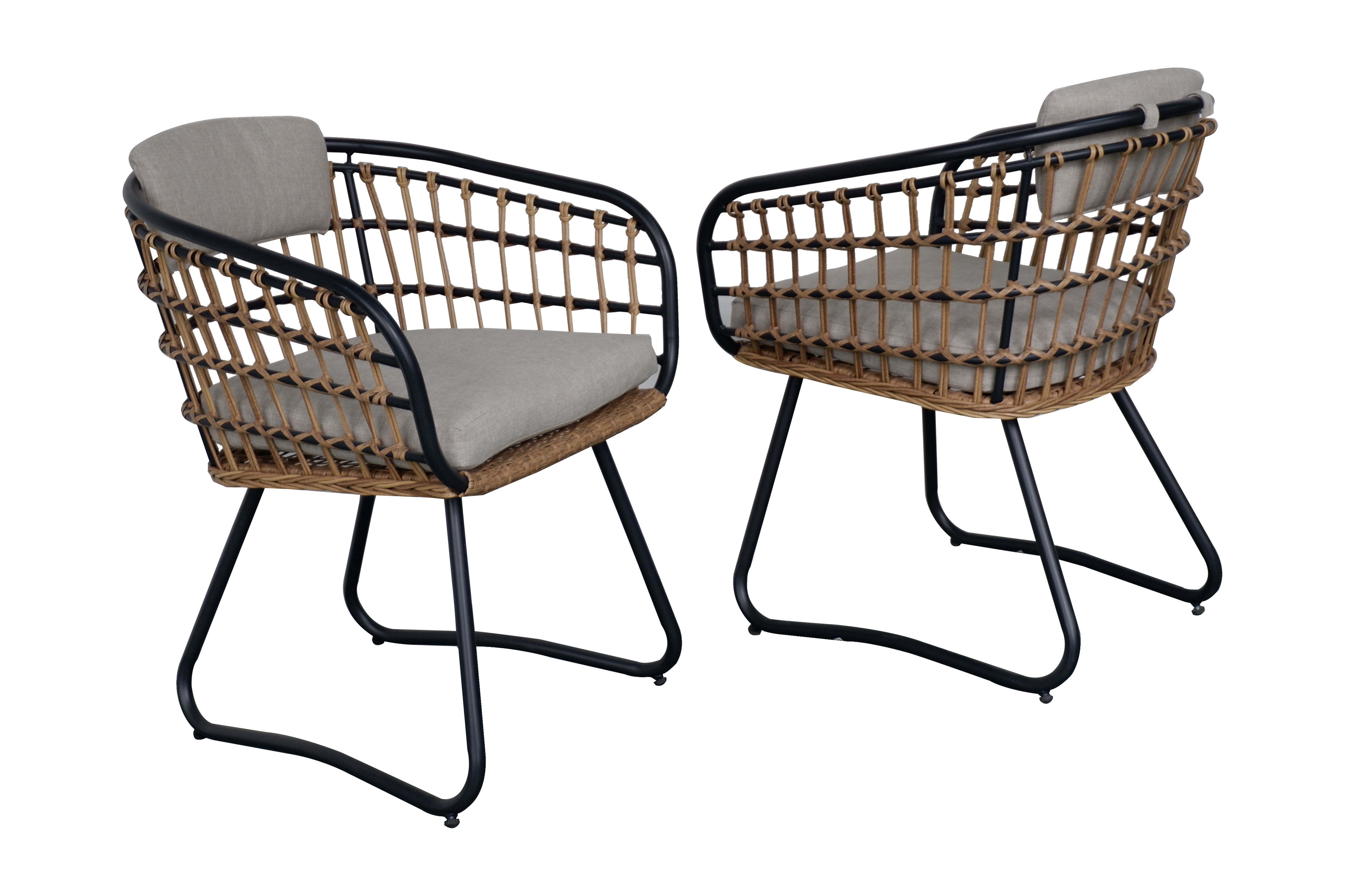 HOQBN Outdoor Dining Chairs Set of 2 with Cushions,All-Weather Rattan Wicker Dining Armchairs for Lawn, Garden, Poolside, Backyard,Beige