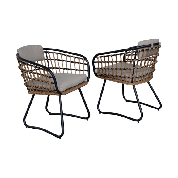 Outdoor Wicker Dining Chairs Set of 2, Patio Dining Chairs with Cushions, Rattan Dining Armchairs for Lawn, Garden, Poolside, Backyard, Porch, Beige