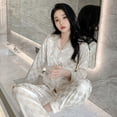 thumbnail image 5 of Pijamas de seda para mujer, de primavera y otoño, de seda sintética, de manga larga, nuevos pijamas de moda, sencillos, elegantes, de lujo, para dormir., 5 of 5