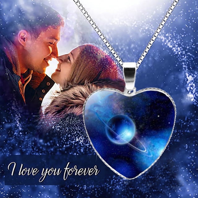 Up to 65% Off Solar System Planet Galaxy Glass Universe Heart shaped Pendant Necklace Necklace Rings Earring Jewelry on Clearance