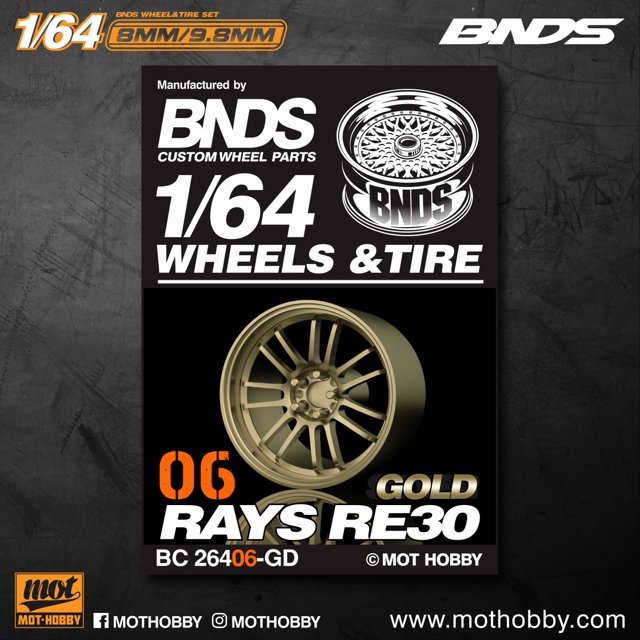 BNDS 1/64 Gold ABS Wheels With Rubber Tires By BNDS Assembly Rims Modified Parts for Model Car Refitted Model Car 4pcs Set BC26406GD