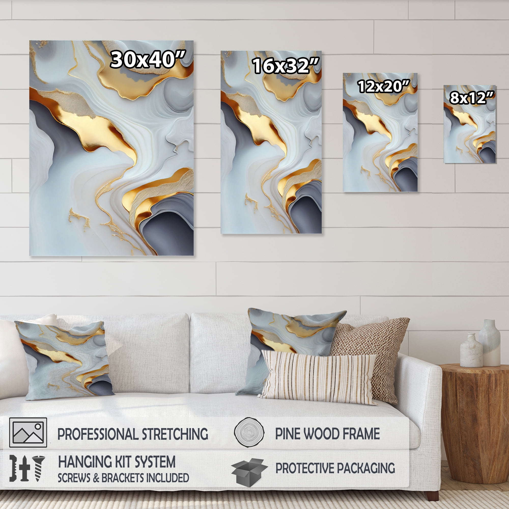 Designart White And Gold Marble Abstract IV Canvas Wall Art