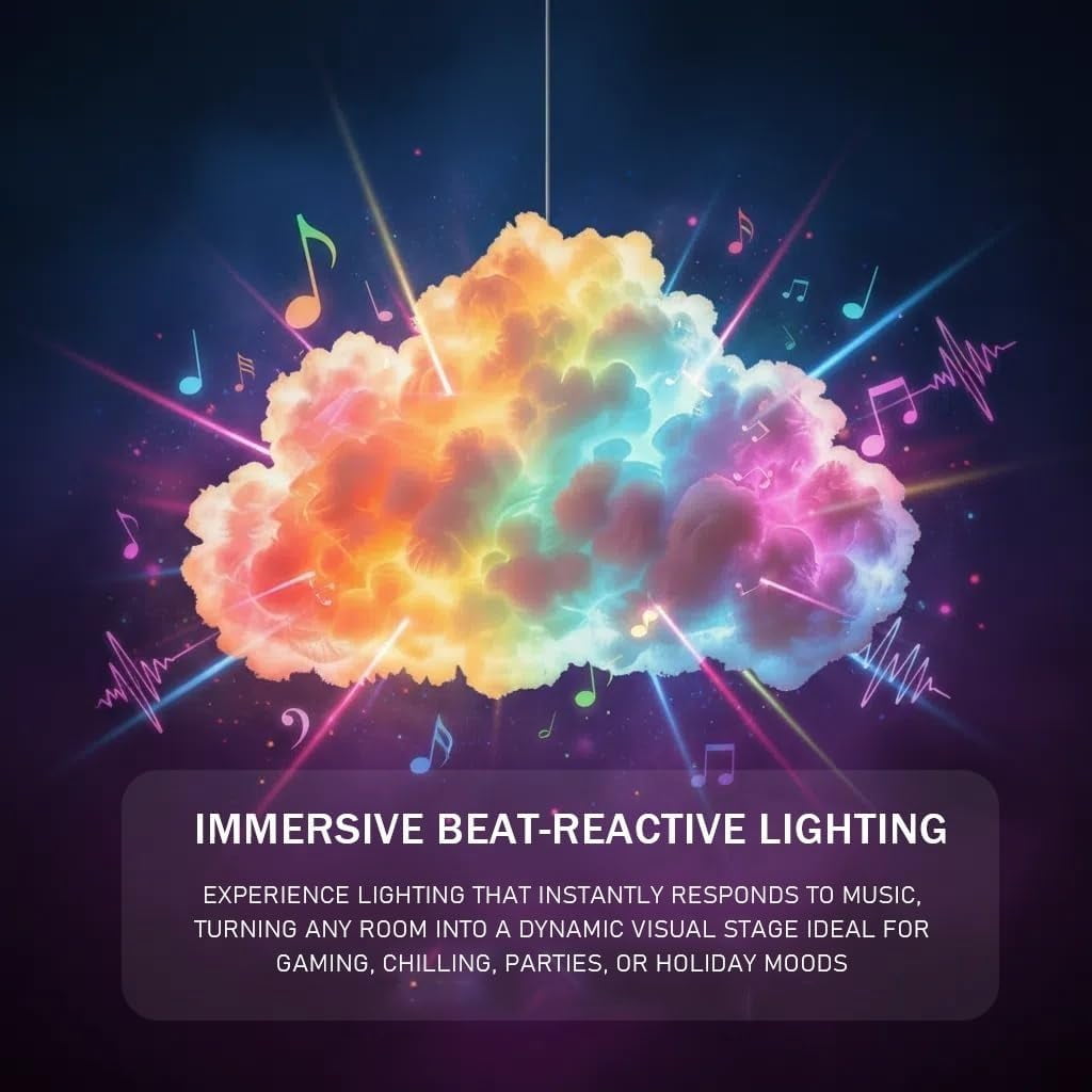 3D Thundercloud LED Atmosphere Light – Color-Changing USB-Powered Cloud Lamp with Dynamic Lighting for Gaming Rooms, Parties & Clubs – Interactive Night Light, Weather-Themed Decor