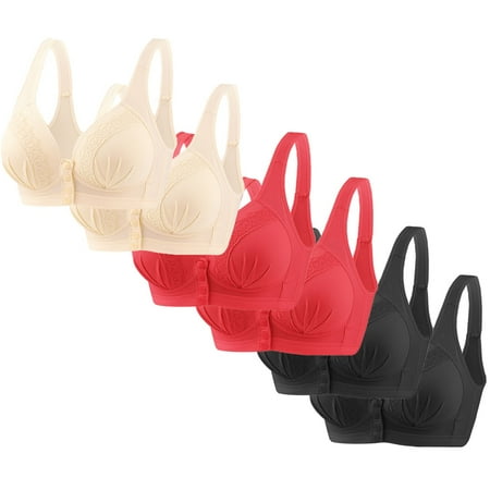 Jamicy Bras for Women No Underwire 6pc Push-Up Nursing Bra Breastfeeding Open Button Bra Thin Seamless Underwear Everyday Bra for Women