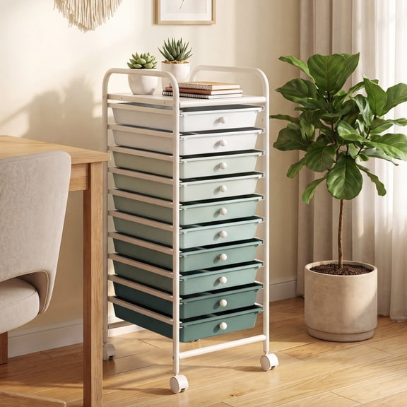 ELLEGNT Art & Craft Storage Cart with Removable Drawers – Mobile Multipurpose Organizer, Gradient Green