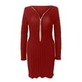 thumbnail image 5 of Fankiway Robe d'Hiver pour Femmes Couleur Unie Tricotée Manches Longues Mi-Longues Demi-Fermeture à Glissière Col en V Robes pour Femmes Grande Taille Liquidation Robes d'Été pour Femmes Manches Courtes, 5 of 5