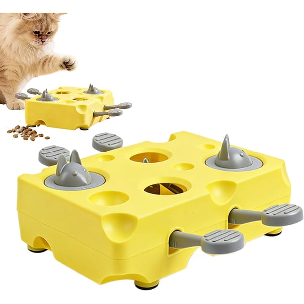 Juguete Interactivo de Queso para Gatos - Dispensador de Golosinas Autoajustable y Alimentador Lento para Gatos y Cachorros de Interior, Base Antideslizante