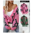 thumbnail image 3 of Owlce women sweater knitted cardigan coat autumn and winter towel embroidery letters mid-length button sweater for women, 3 of 10