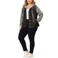 thumbnail image 2 of Women's Plus Size Layered Drawstring Hood for Women Denim Utility Jacket W Pockets Black 1X, 2 of 7