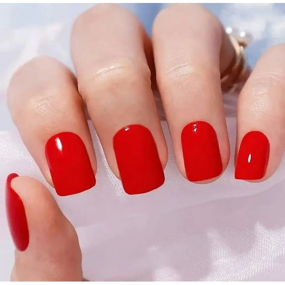 Christmas Nails Press on Nails Short Square Fake Nails Green Pink Red Ombre Blue False Nails Glossy Acrylic Glue on Nail Full Cover Artificial Stick on Nail for Women Manicure