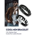 thumbnail image 5 of Bandmax Black Leather Bracelets for Men Double-Layer Braided Rope Bracelet with Stainless Steel Beads Wristband Wrist Bangle for Birthday Gift, 5 of 9