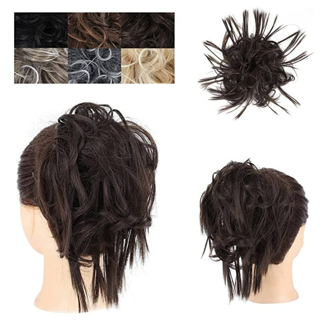 Chignons Postiche Extensions de Cheveux Synthétiques Chouchous Chignon Postiche pour Femmes Filles (Brun Foncé -#98, Chignon Décoiffé)