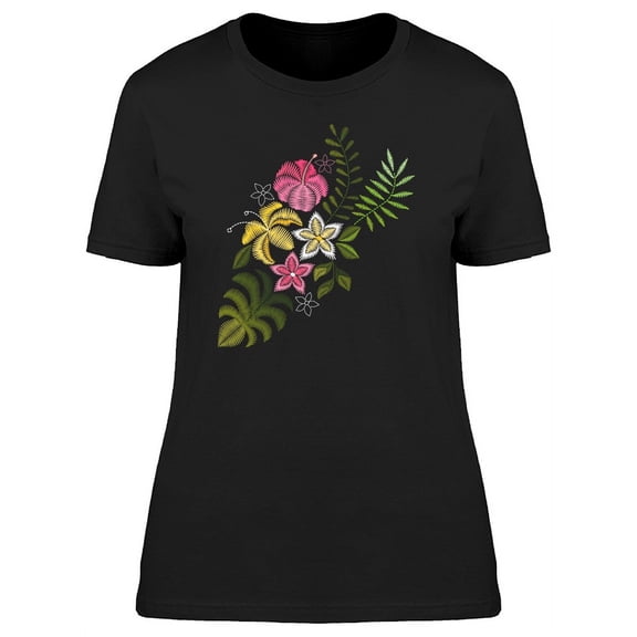 Emboidery Of Tropical Flowers T-Shirt Women -Image by Shutterstock, Female x-Large