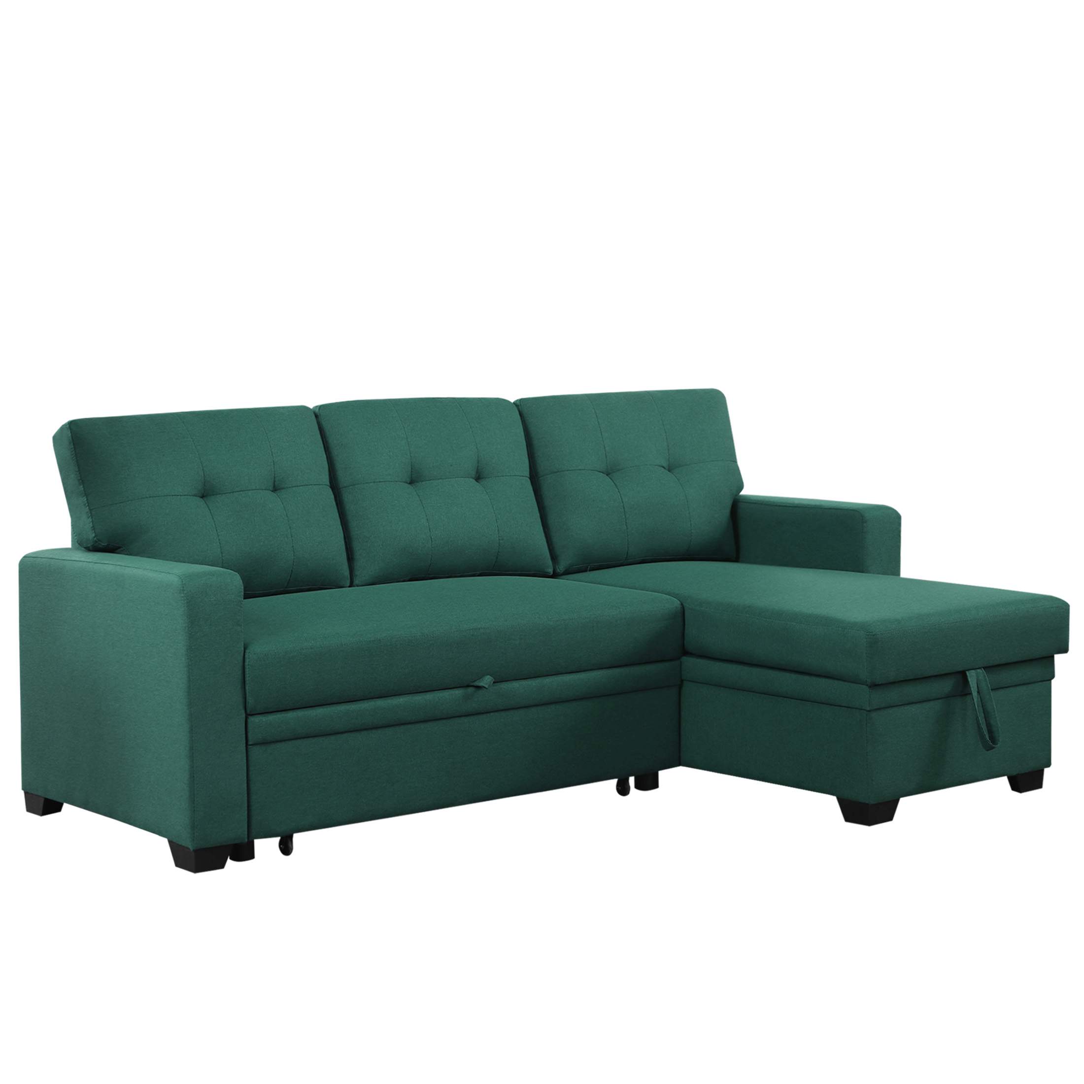 Aukfa Premium Pull-Out Sleeper Sofa Bed with Storage Chaise, Contemporary 3-Seater Couch for Living Room, Green