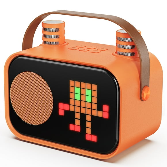 JYX Karaoke Machine, Home Karaoke System with 15 Animated Dispaly Modes, Mini Portable Speaker with 2 Microphones, Orange
