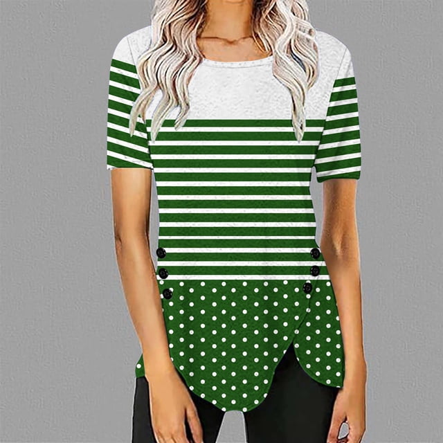 Liquidation d'Économies! BEFOKA T-Shirt pour Femmes Grande Taille, Hauts Blouse d'Été Décontractés pour Femmes, Blouse Décontractée Décontractée pour Femmes à Boutons Imprimée à Manches Courtes Blouse/chemise à Manches Courtes à Col Rond