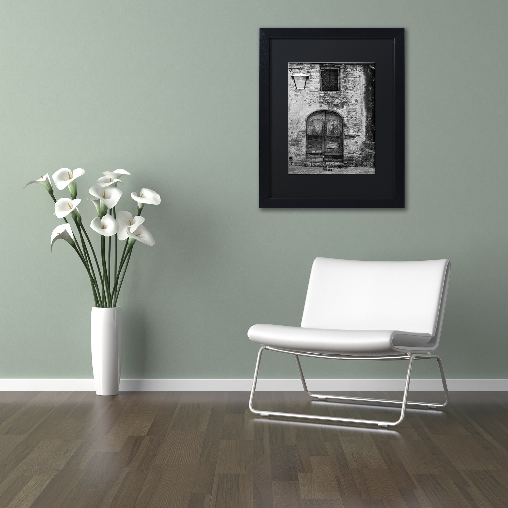 Trademark Fine Art "San Gimignano Door" Canvas Art by Moises Levy Black Matte, Black Frame