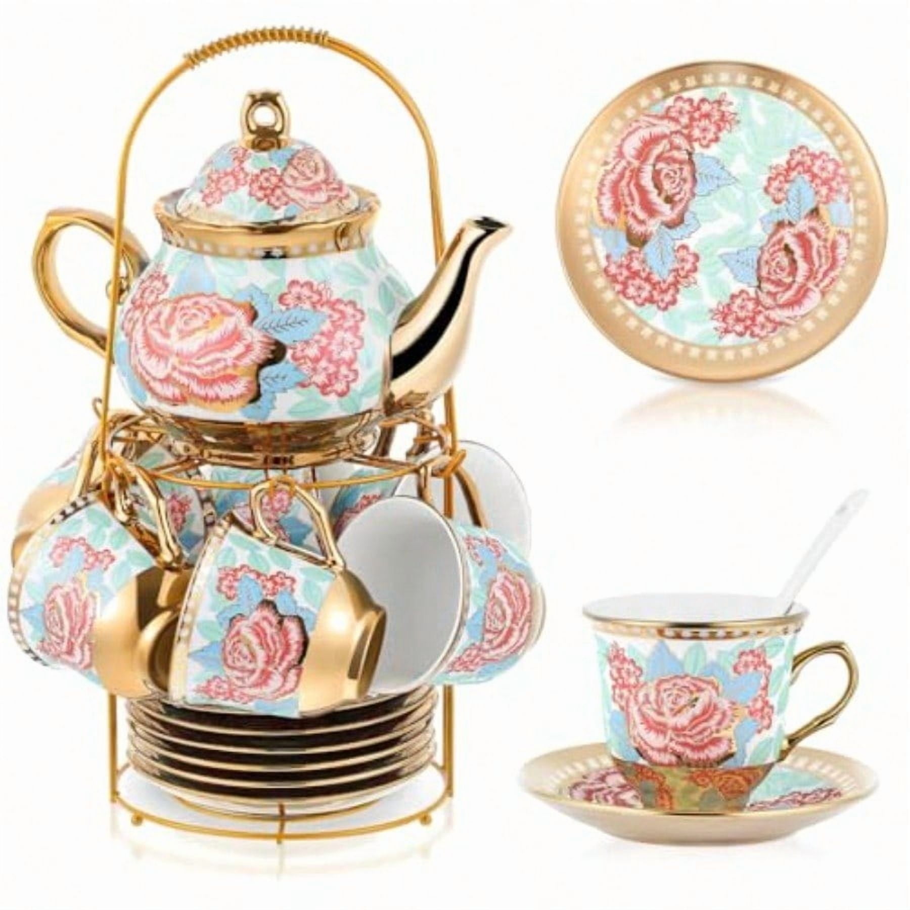 Tea Set 22-Piece Porcelain Ceramic Coffee Tea Gift Sets Cups