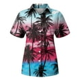 thumbnail image 6 of Huresd Hawaiian Shirts for Women Palm Tree Print Button Down Collar Tropical Tops Blouse Short Sleeve Dressy Tropical Shirts for Women Purple Pink 2XL, 6 of 6