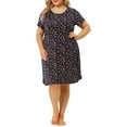 thumbnail image 2 of MODA NOVA Junior's Plus Nightgown Stretch Pattern Round Neck Sleep Dress Navy Blue 1X, 2 of 5