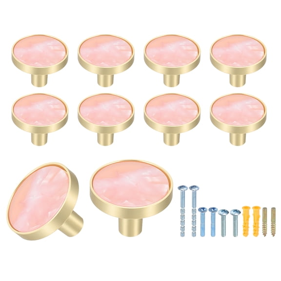 10Pack Gold Cabinet Knobs 1-1/4" Round Knobs Cabinet Handles, Pink