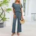 thumbnail image 6 of ylioge Waffleknit Pajama Sets for Women with Pockets 2 Piece Loungewear Outfits Womens Casual Solid Color Short Sleeve Tops and Pants Homewear Pajamas, 6 of 8