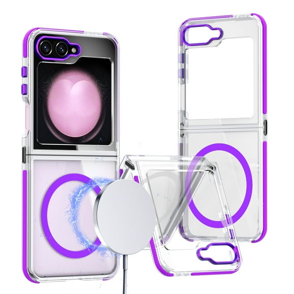 Feishell for Samsung Galaxy Z Flip 5 Transparent Case, Compatible with MagSafe Charging, Colored Bumper, Enhanced Screen & Camera Protection, Shockproof Clear Slim Phone Case,