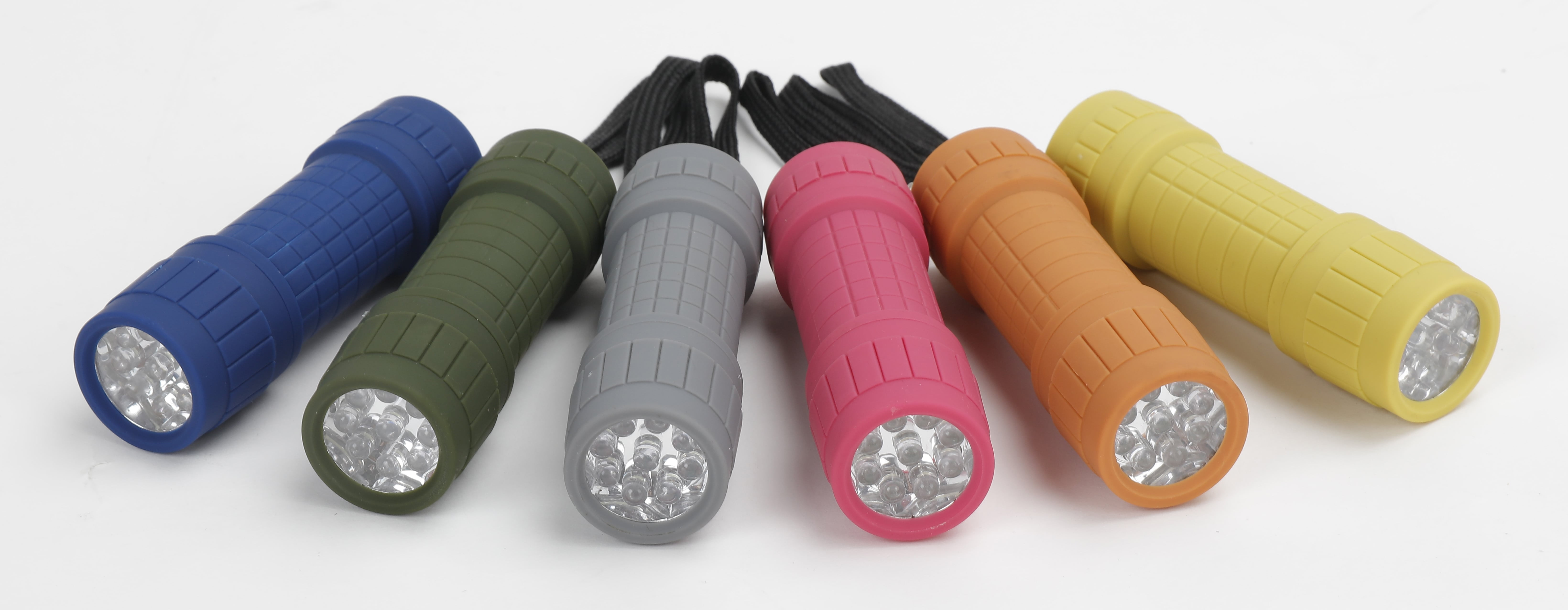 New Colors Ozark Trail 9 LED Mini Rubberized Flashlight with 3 AAA Batteries 