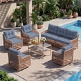 thumbnail image 2 of UDPATIO Patio Conversation Set, Rattan Wicker Furniture, 6 Piece Outdoor Sectional Set with Coffee Table & All-Weather Wicker, Navy Blue, 2 of 9