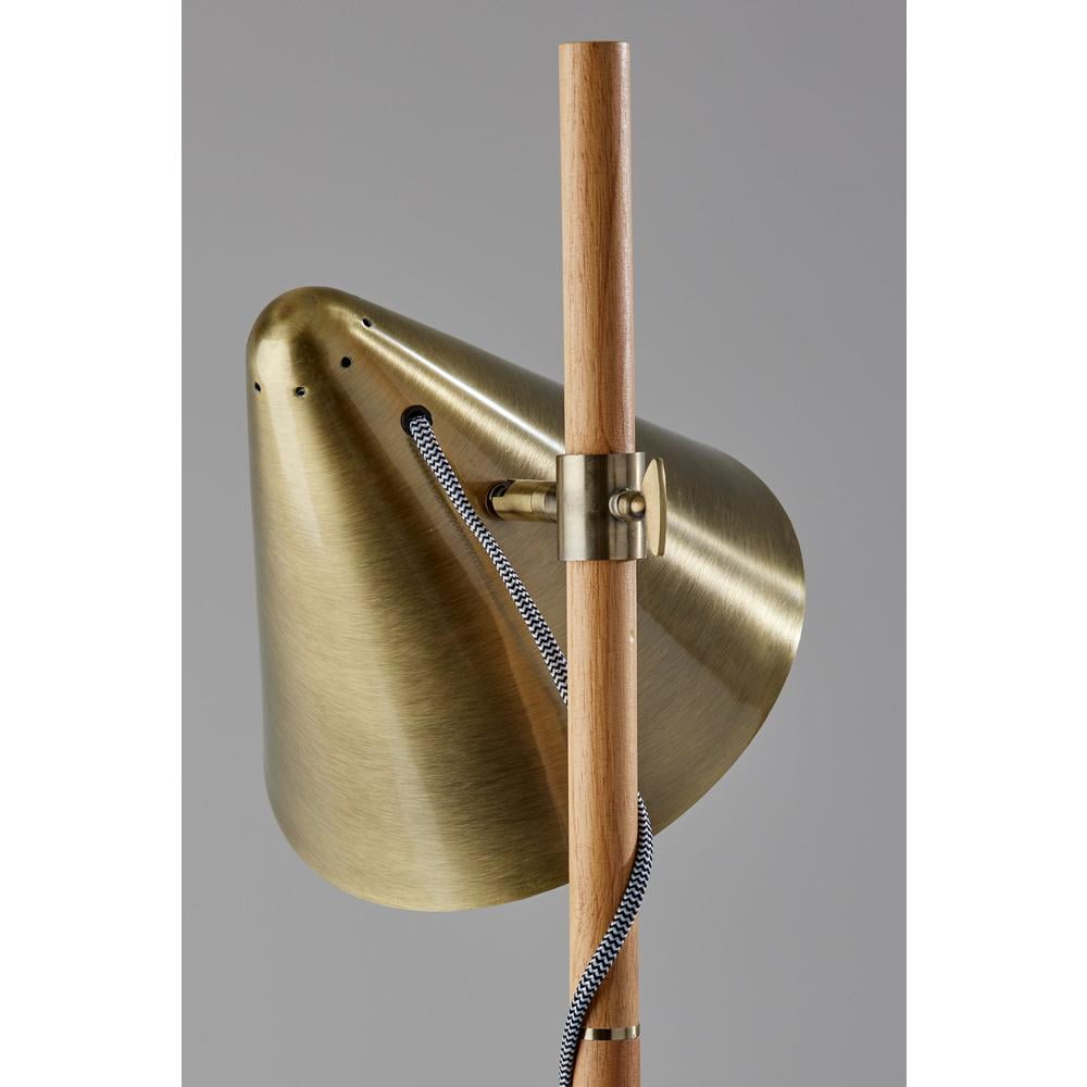 Adesso Bryn 58" Wood/Antique Brass Floor Lamp with Cone Shade (3761-12)