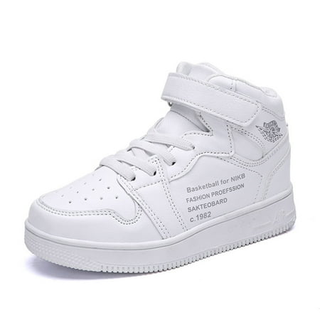 

Engtoy Kids High Top Sports Board Shoes Non Slip Breathable Boys White Walking Shoes US Size 4.5