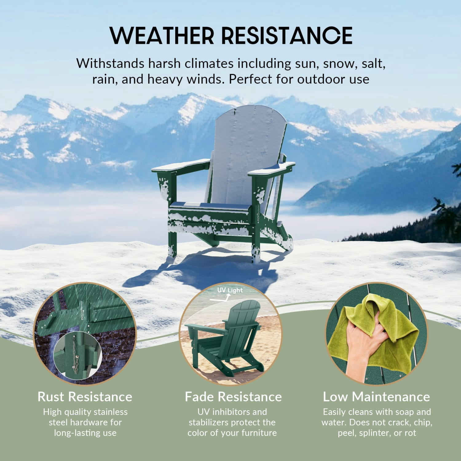 WestinTrends Malibu Outdoor Folding HDPE Adirondack Deck Chair - Patio & Outdoor Lounge, Weather‑Resistant, Dark Green