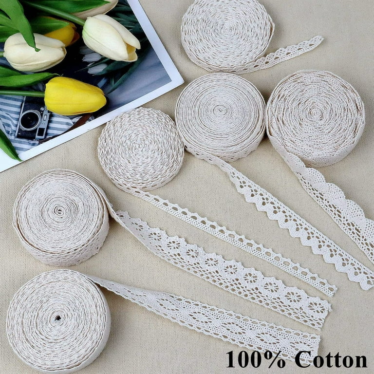 54 Yards Lace Trim Sewing Crochet Lace Ribbon Vintage Assorted Eyelet Lace  Ribbons Roll for DIY Scrapbooking Dollies Wedding Crafts Supply (Beige)
