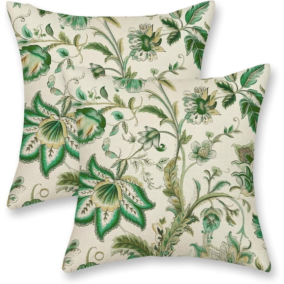 Chinoiserie Pillow Covers 18x18 Inch 2 Pcs Sage Green Yellow Spring Floral Decor Throw Pillows Vintage Flower Seasonal Outdoor Indoor Decoration Pillowcase Linen Cushion Cover for Couch Sofa Bed