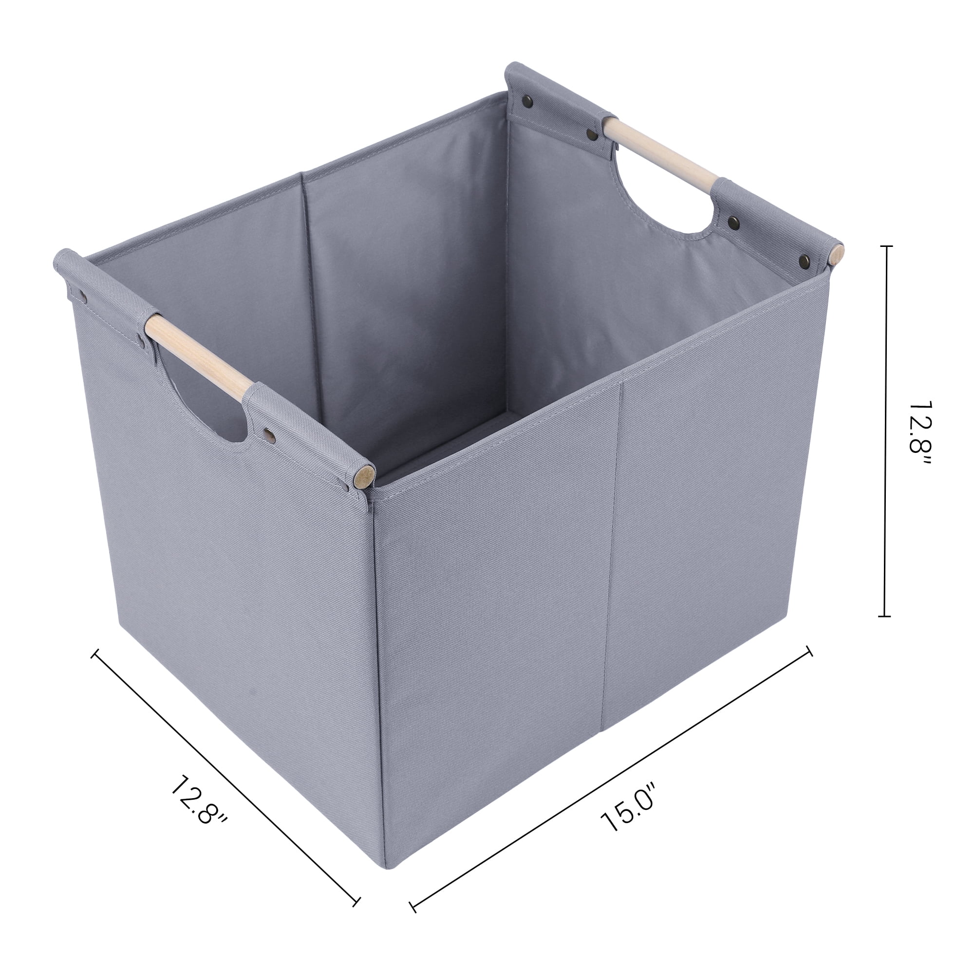 Unique Bargains Fabric Storage Bin with Wooden Handles Gray 15*12.8*12.8