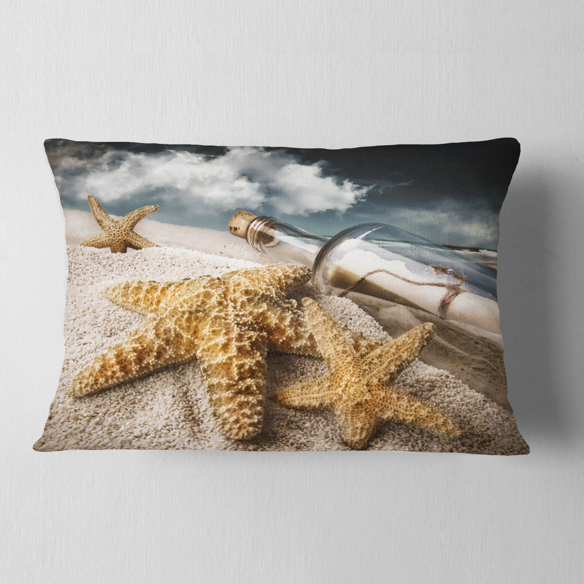 Designart Message Bottle Buried in Sand - Seascape Throw Pillow - 12x20