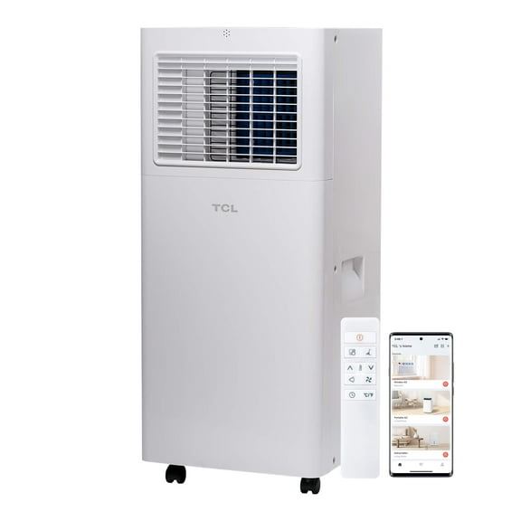TCL 5,000 BTU 150 sq. ft. Smart Portable Air Conditioner, Fan & Dehumidifier, White, with Install Kit