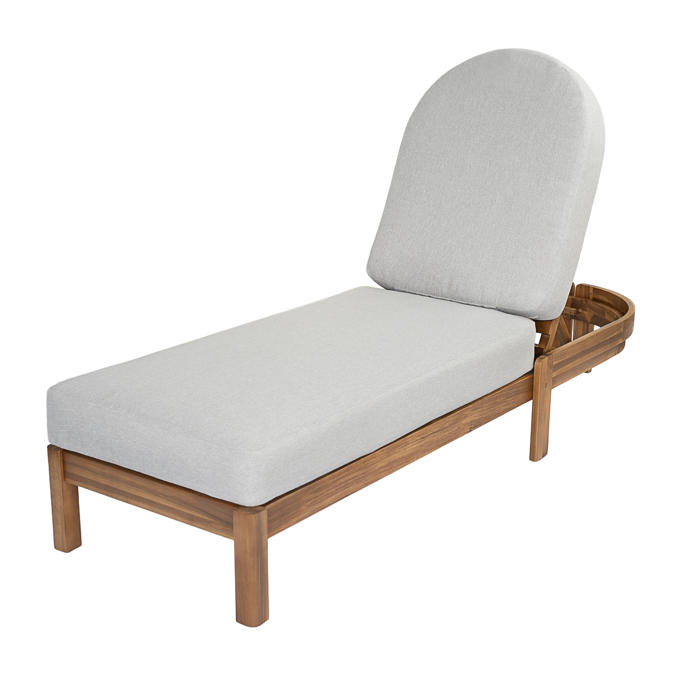 Christopher Knight Home Patio Acacia Wood Chaise Lounge with Cushion, Adjustable Backrest, Teak+Light Gray