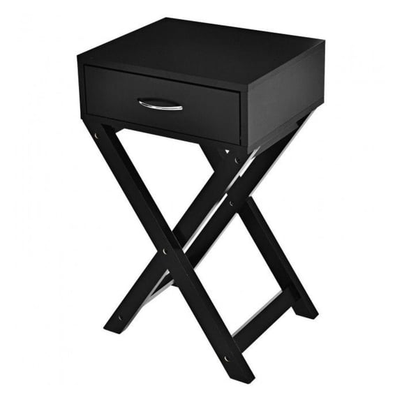 Nightstand with Drawer, X-Shape End Table, Modern Accent Side Table - Black MDF - L16''x D11''x H26''