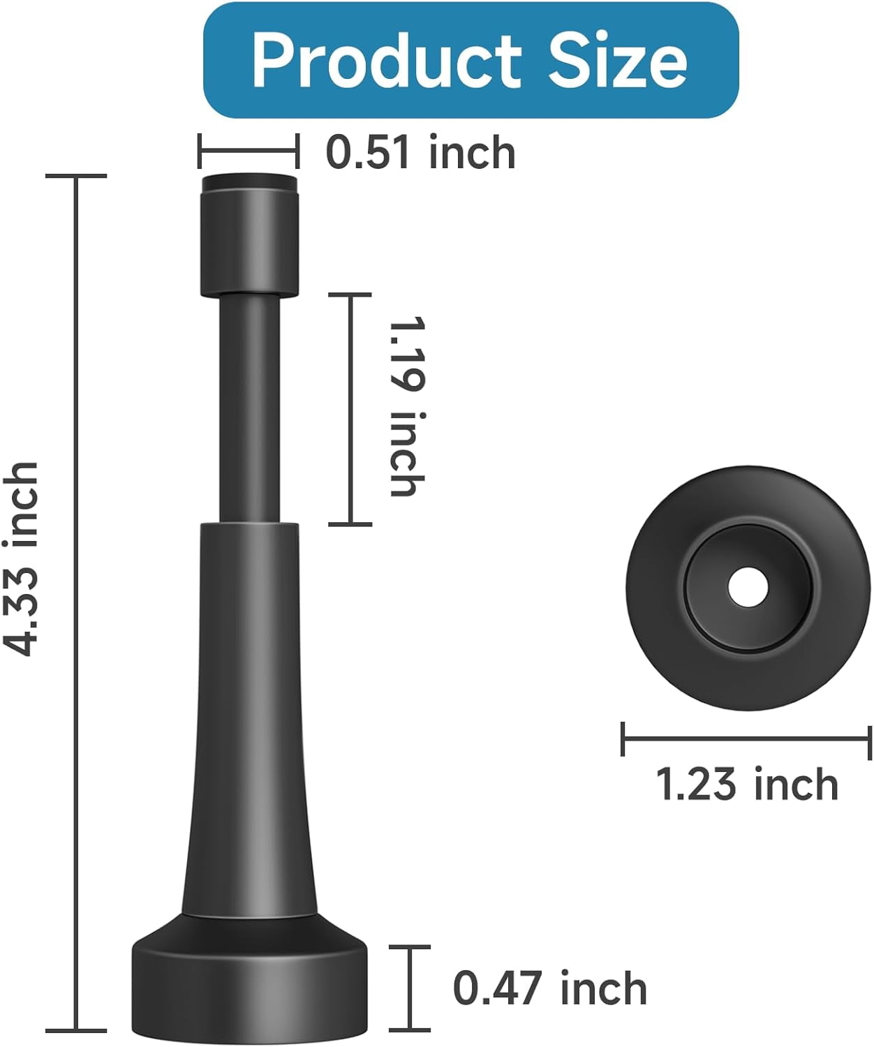 JJEAN-2PCS Matte Black Door Stoppers for Wall - 4.33 Inch Spring Door Stop for Bottom of Door, Aluminum Doorstopper with Silicone Tip, Screw & Adhesive Installation