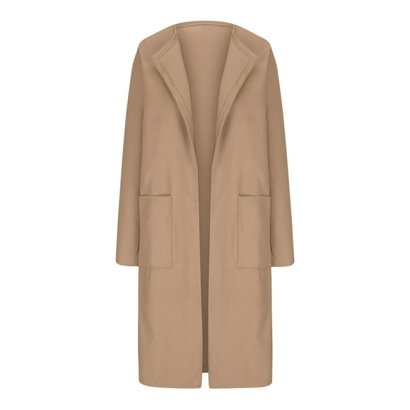 Yuyuzo Cardigan pour Femmes à Manches Longues, Col à Revers, Ouvert à l'Avant, Manteau Long Décontracté avec Poches