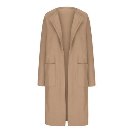 Hfyihgf Women's Long Wool Cardigan Sweaters Solid Color Oversized Fall Dressy Coatigan Light Casual Jackets Knit Winter Coats Khaki S