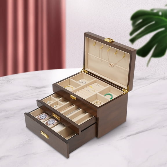 28-Slot Men Watch Box Wooden Display Case Organizer Show Tray Jewelry Storage